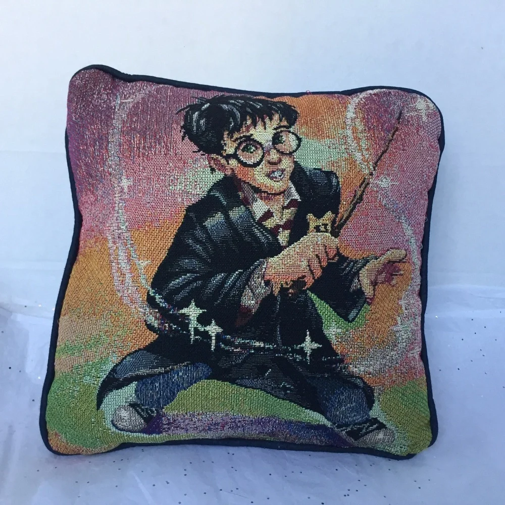 Harry Potter Wizard Wand Vintage Square Throw Pillow 12 x 12 Needlepoint design.